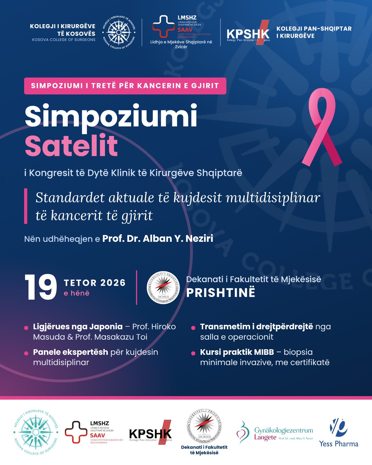 Official Albanian poster for the Third Breast Cancer Symposium, 19 October 2026, Prishtina